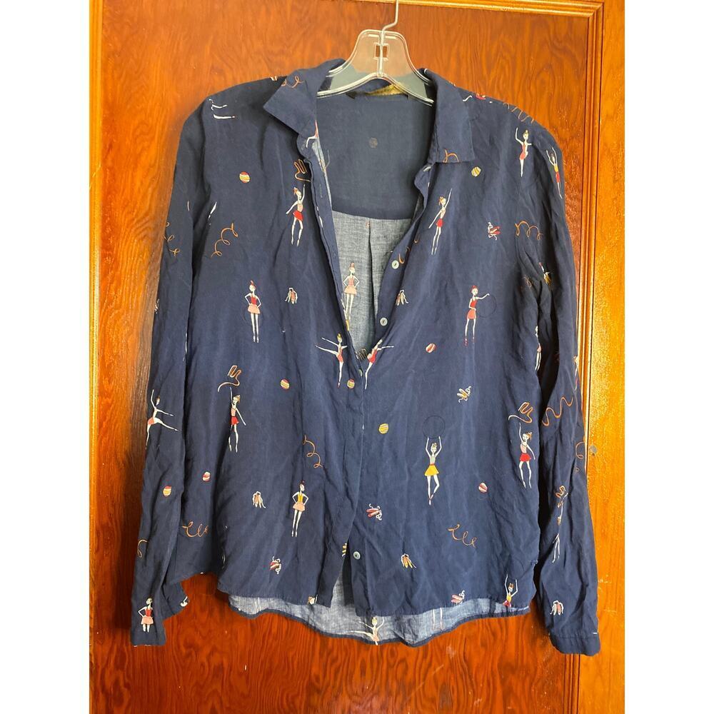 Navy Silk Zara Basic Circus Dancer Blouse Small